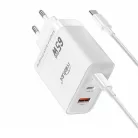 Mietubl MTB-CS07E C típusú PD65W+PD65W+QC3.0 gyorstöltő hálózati adapter, fehér