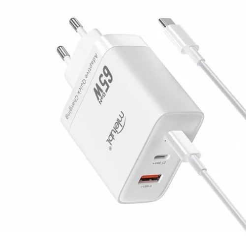 Mietubl MTB-CS07E C típusú PD65W+PD65W+QC3.0 gyorstöltő hálózati adapter, fehér